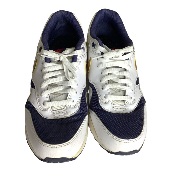 Nike Shoes Mens 9 White Blue Gold Air Max 1 Essential Olympic 2015 Swoosh 537383 - Picture 4 of 11